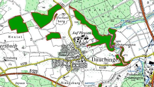 Eine Karte, welche den Übersichtsplan des Gemeindewalds darstellt. Eine Karte, welche den Übersichtsplan des Gemeindewalds darstellt.