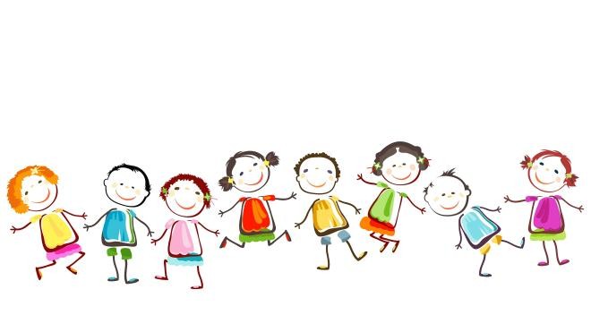 Einige Kinder in bunten Farben gemalt halten sich an den Händen. Einige Kinder in bunten Farben gemalt halten sich an den Händen.