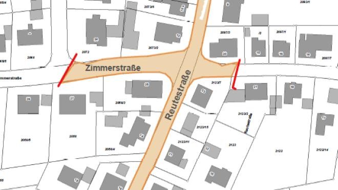 Übersichtsplan aus dem Geo-Informationssystem, zeigt die Zimmerstraße und die Reutestraße.