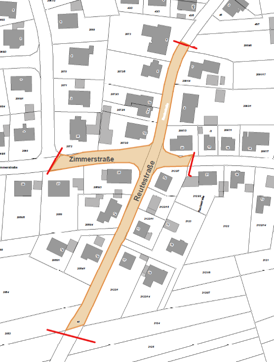 Übersichtsplan aus dem Geo-Informationssystem, zeigt die Zimmerstraße und die Reutestraße.